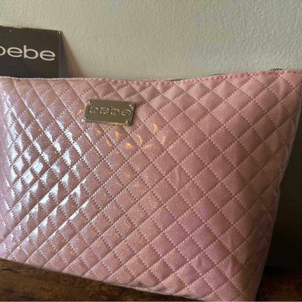 bebe Pink Quilted Cosmetic Bag